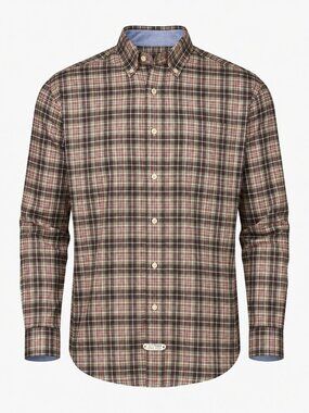 J Mclaughlin Shirt Flip Cuff Plaid Brown Tan Orange Versatile Men's Sz XL Dress